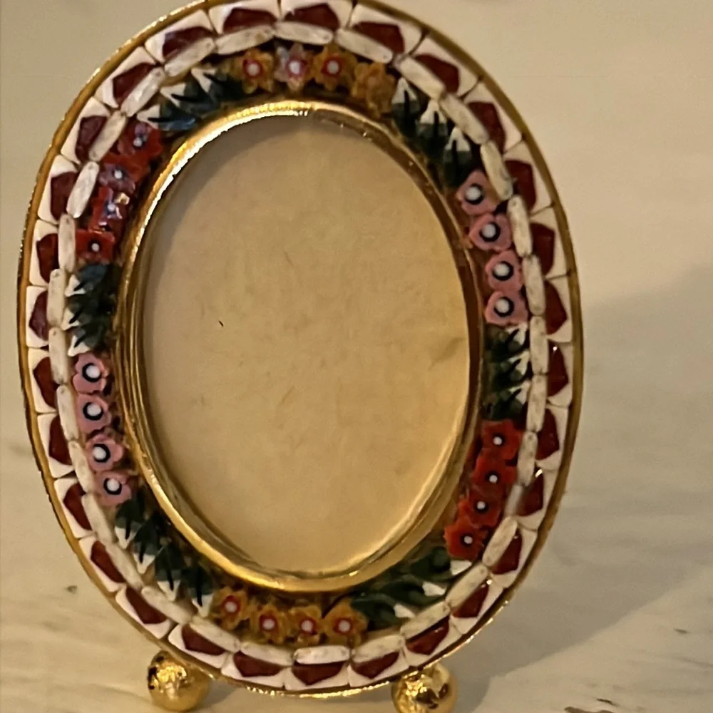 Vintage Italy Micro Mosaic miniature picture frame 2” x 1.5”